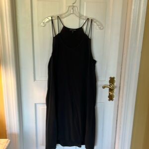 Eileen Fisher black silk dress L with double shoulder strap